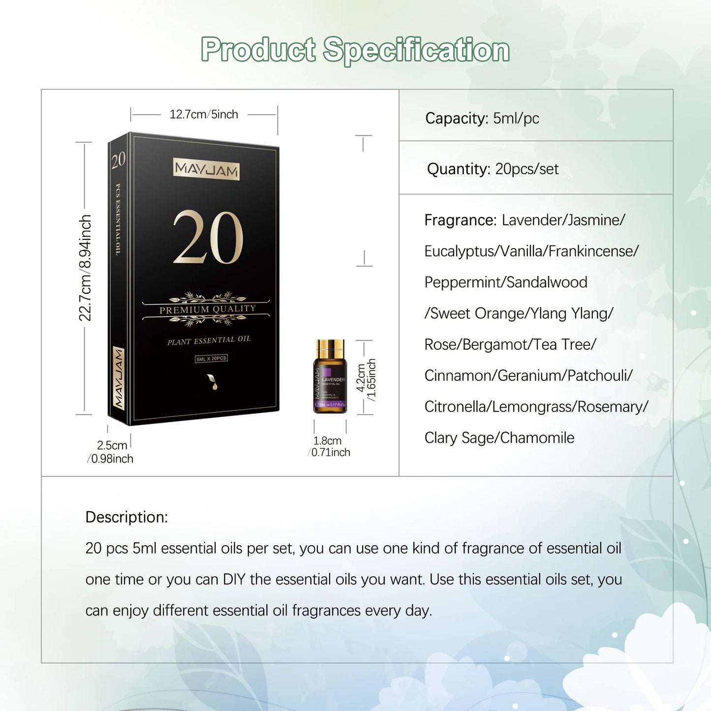  MAYJAM 20pcs Pure Essential Oils Gift Set – Unisex